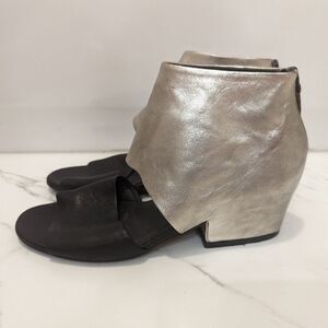 Settima Silver Black Leather Missile Chunky Heeled Sandals Made in Italy 36.5